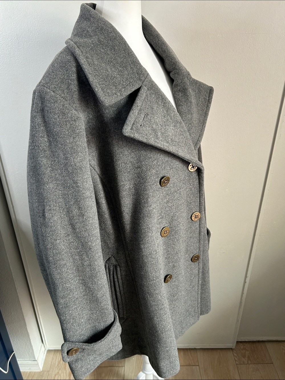 Lands' End Gray Double-Breasted Wool-Blend Peacoat - Picture 11 of 12
